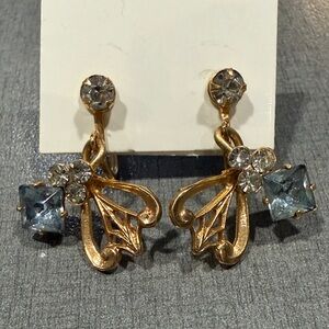 Elegant Gold, Jeweled Vintage Earrings with Screw Back Closures